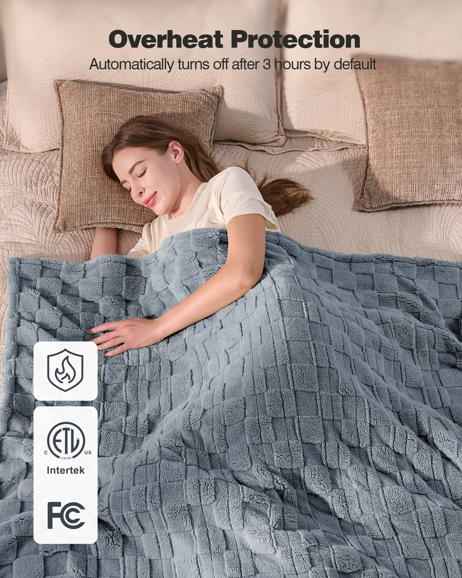 Ocuuziisu 50" × 60" Heated Throw Blanket — 9 Heat Levels, 1–10H Timer, Fast Even Warming Electric Blanket Throw, Machine Washable — Green & Gray