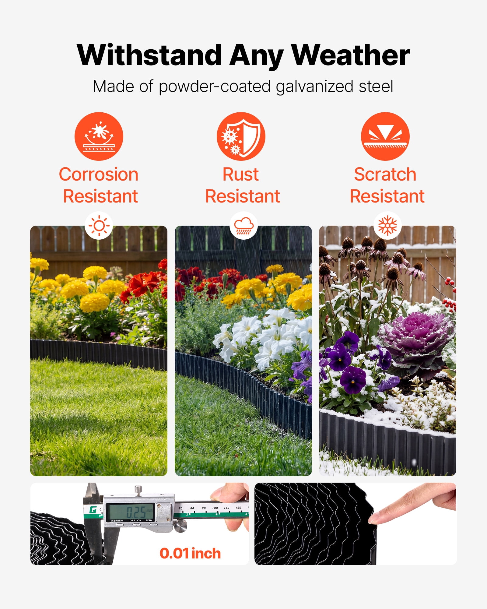 VEVOR Galvanized Steel Landscape Edging, 40 ft x 6 in Metal Edging for Landscaping with Gloves, Easy-to-Install Bendable Metal Strips, Heavy Duty Metal Garden Edge Border for Flower Bed, Yard Pathway