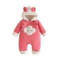 thumbnail image 2 of YHAJDS Toddler Fall Winter Casual Jumpsuit, Kids Jumpsuit Girls Fall Winter Sweet Fashion Hooded Long Sleeve Long Leg Romper with Cloud Print Fleece Outerwear for 0-9 Months, 2 of 5