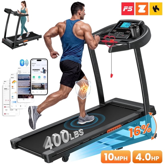 COFUNOK 16% Auto Incline Folding Treadmill ,4.0HP Treadmill for Home and Office,300-400LBS Capacity,10MPH Incline Treadmill with Heart Rate & Body Fat Monitor,App