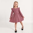 thumbnail image 2 of Hotiary 2-7Y Girls Fall Winter Casual Ribbed Knit Dresses Ruffle Long Sleeve Sweater Dress Button Party Holiday Dress, 2 of 8