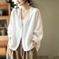 thumbnail image 4 of GZWYHT Women's Lightweight Cotton Linen Open Front Duster Cardigan Loose Long Sleeve Beach Cover Up Outerwear Womens Oversized Tee Shirts Long Sleeve Shirts for Women White L, 4 of 4
