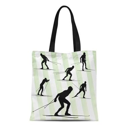 SIDONKU Canvas Bag Resuable Tote Grocery Shopping Bags Ski Cross Country Skiing Skier Abstract Action Active Activity Adult Black Tote