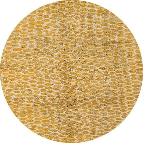 Ahgly Company Machine Washable Indoor Round Abstract Chrome Gold Yellow Area Rugs, 6' Round