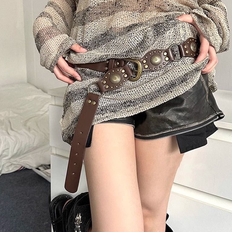 Faux Leather Western Belt Adjustable Waist Belt for Women Lady Double Buckle Faux Leather Wide Waist Belt Bag  main image 4
