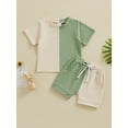 thumbnail image 2 of Biekopu Toddler Boys Summer Outfits Contrast Color Short Sleeve T-Shirts Tops and Elastic Waist Shorts 2Pcs Clothes Set, 2 of 9