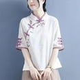 thumbnail image 2 of ZOHIUM Top Woman Shirts Women's Spring/Summer Embroidered Tang Dress Half Sleeved Chinese Zen Tea Dress Chinese Cotton Pan Button Qipao Top Shirts for Women Dressy Casual (White,XL), 2 of 5