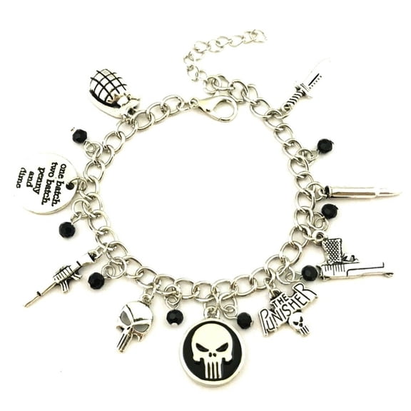 The Punisher Silvertone 9 Metal Themed Cosplay Charm Bracelet