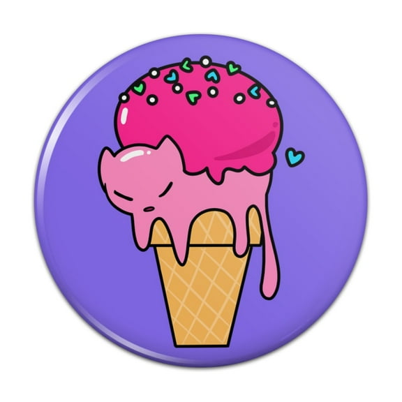 Cute Meowlting Melting Cat Ice Cream Cone Pinback Button Pin