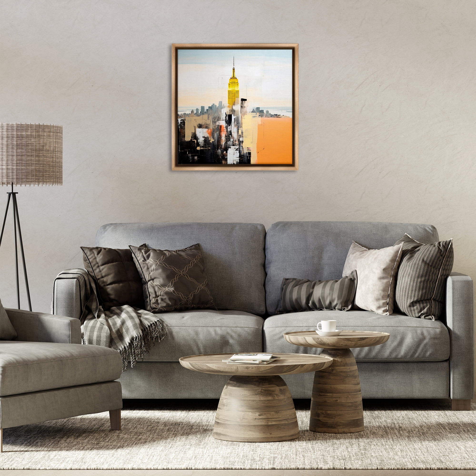 Stupell Industries Abstract Cityscape Tower Scenic & Cityscapes Painting Brown Floater Framed Canvas Art Print Wall Art, 25 x 25