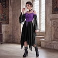 thumbnail image 6 of Corset Lace Up Gothic Gown, Off Shoulder Long Sleeve Renaissance Witch Maxi Dress, Sheer Flare Sleeve Corset Lace Up Medieval Gothic Cosplay Gown for Halloween Themed Gathering, Dark Purple S, 6 of 7