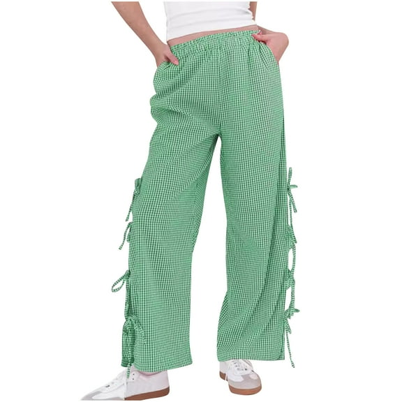 YABCSAZ Women's Cargo Sweatpants Casual High Waist Baggy Plaid Pants Slit Side Wide Leg Oversize Athletic Pants with Pockets for Lounge Workout, Jogging, Running