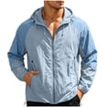 thumbnail image 3 of BiZtdJrK Zip Up Sun Protection Hooded Jacket for Men Outdoor Lightweight UPF 50+ Windbreaker Fashion Color Block Long Sleeve Hiking Tops Light Blue XXL, 3 of 10