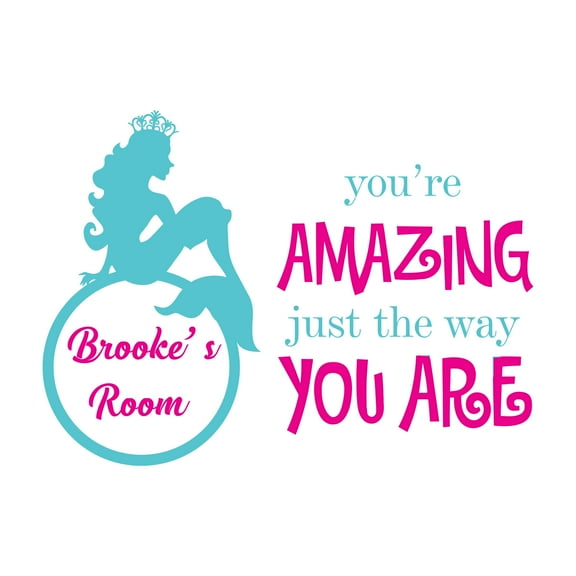 Personalized Name Girly Wall Decal Princess Mermaid Crown Custom Name Bedroom Wall Decal for boys and girls Mermaid You're Amazing Just the Way you are Themed Kids Room Décor - Size: 20 In x 14 In