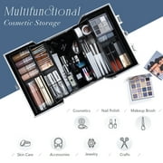 Extra Large Makeup Case Cosmetic Train Case with Dividers Lockable Makeup Box Organizer
