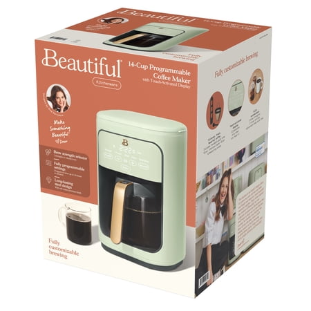 Beautiful 14-Cup Programmable Drip Coffee Maker with Touch-Activated Display, Sage Green by Drew Barrymore