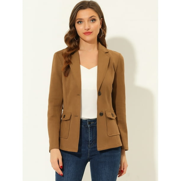 Blazer en faux daim pour femme avec ceinture manches longues et vestes de travail boutonnage unique marron M