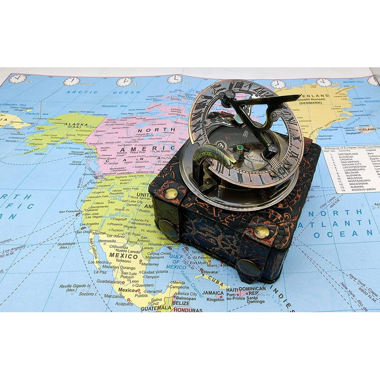 Antique Brass Sundial Compass Marine Boat Gift Pocket Sun Dial
