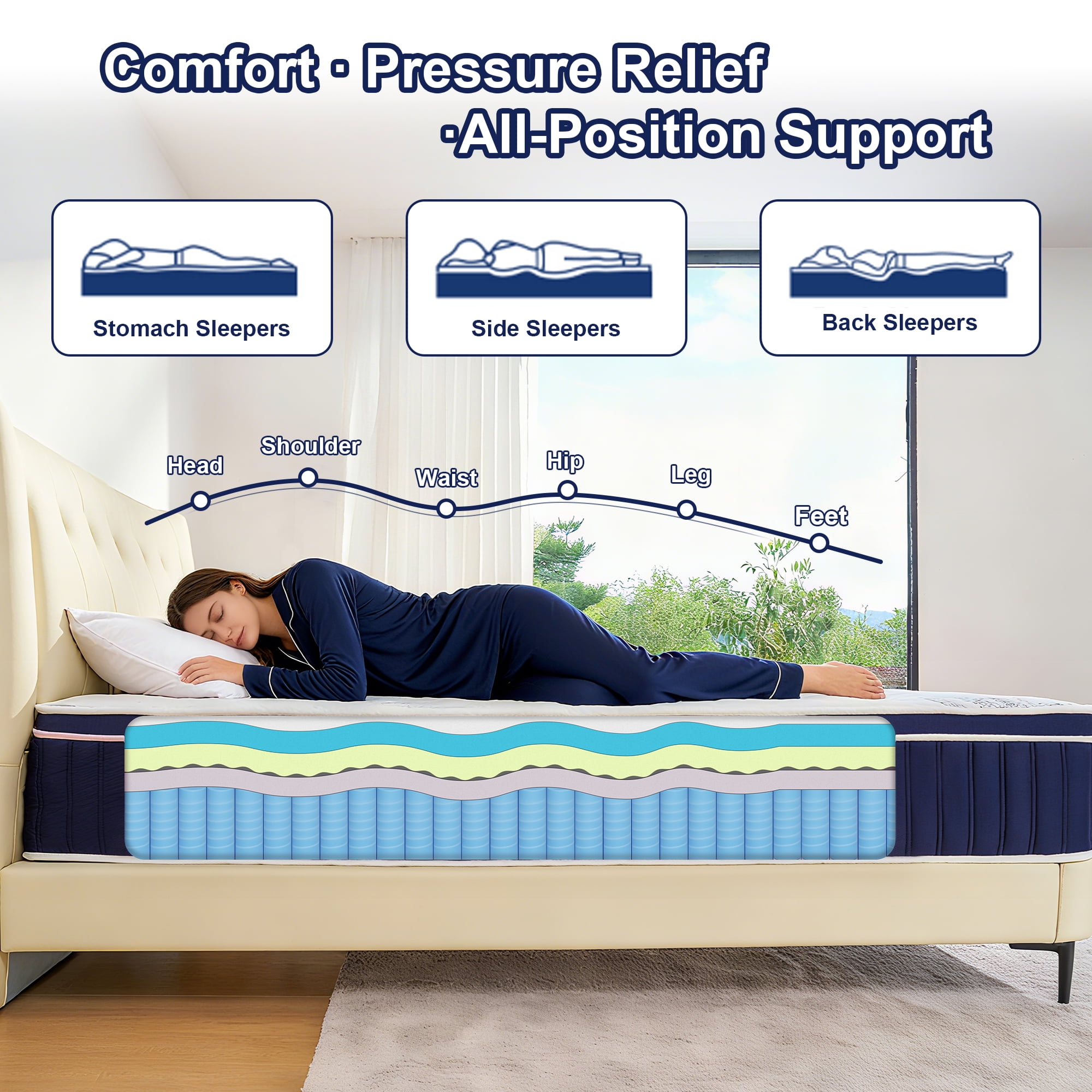 FOLVUTY Queen Mattress 12 inch Hybrid Mattress in a Box, Gel Memory Foam & Chill-Touch Fabric Top, Cooling Sleep, Pressure Relief, CertiPUR-US