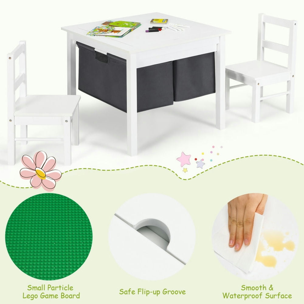 Spaco 2-in-1 Kids Activity Table and 2 Chairs Set with Storage Building Block Table-White, Toddler Table and Chair Set for Arts & Crafts, Snack Time, Homeschooling, Homework