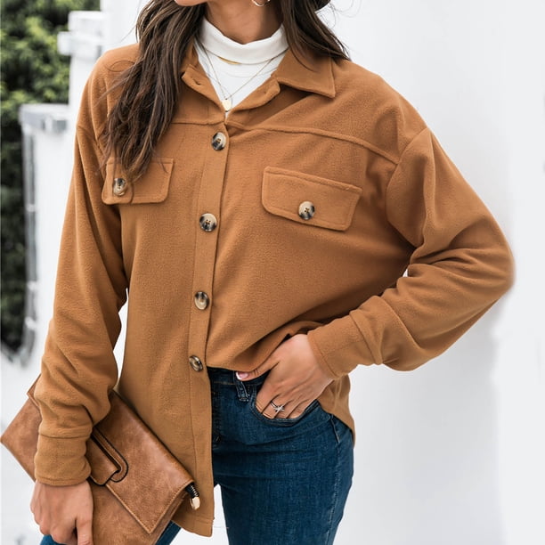Puntoco Cárdigan de Solapa sólida para Mujer Abrigo de Manga Larga Botones Camisa Ropa de Abrigo Puntoco Puntoco-1