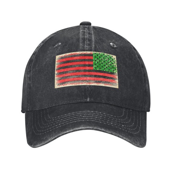 Washed Baseball Cap America Flag - Red Black And Green Retro Adjustable Dad Hat Gift for Men Women Black
