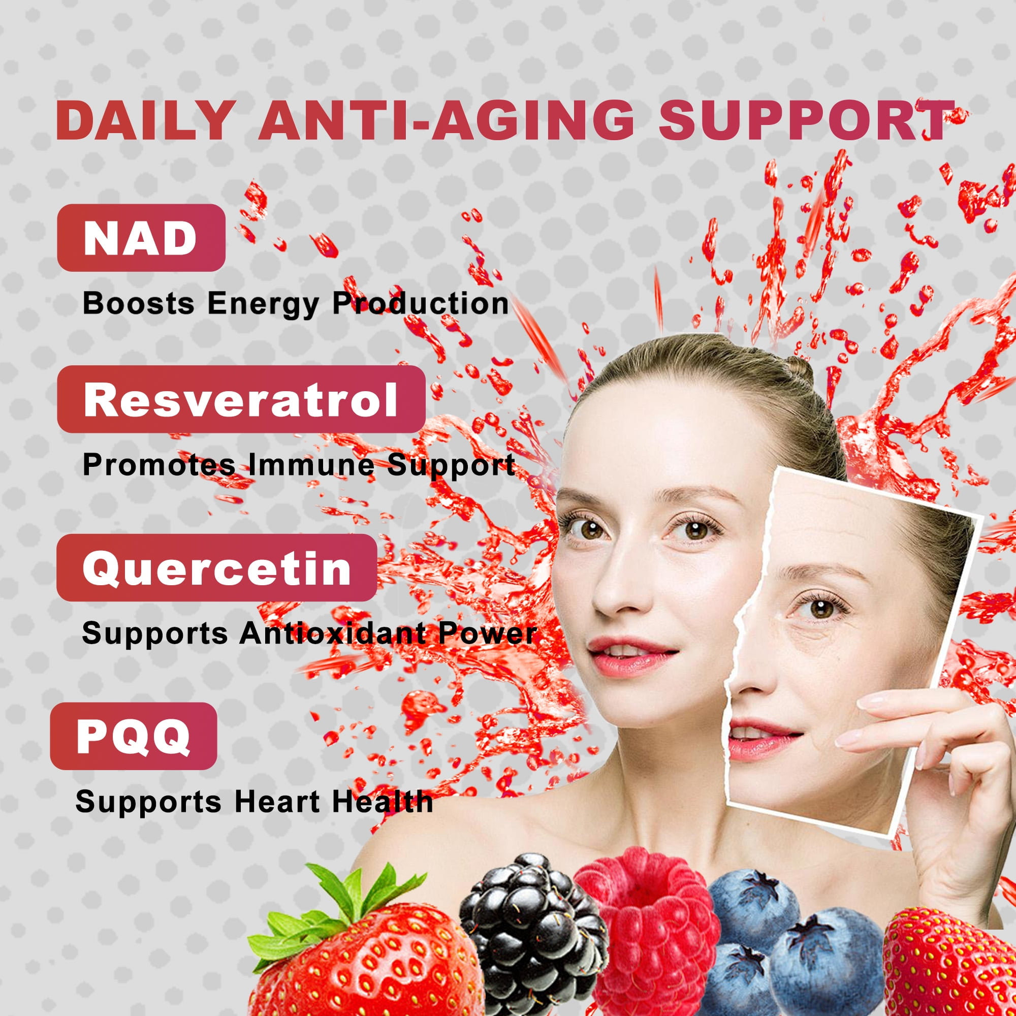 30Pcs DEZEN NAD+ 1000mg Liquid Sachet, NAD Nicotinamide Riboside Resveratrol Supplements, Berry Flavor For Anti-Aging, Energy & Focus