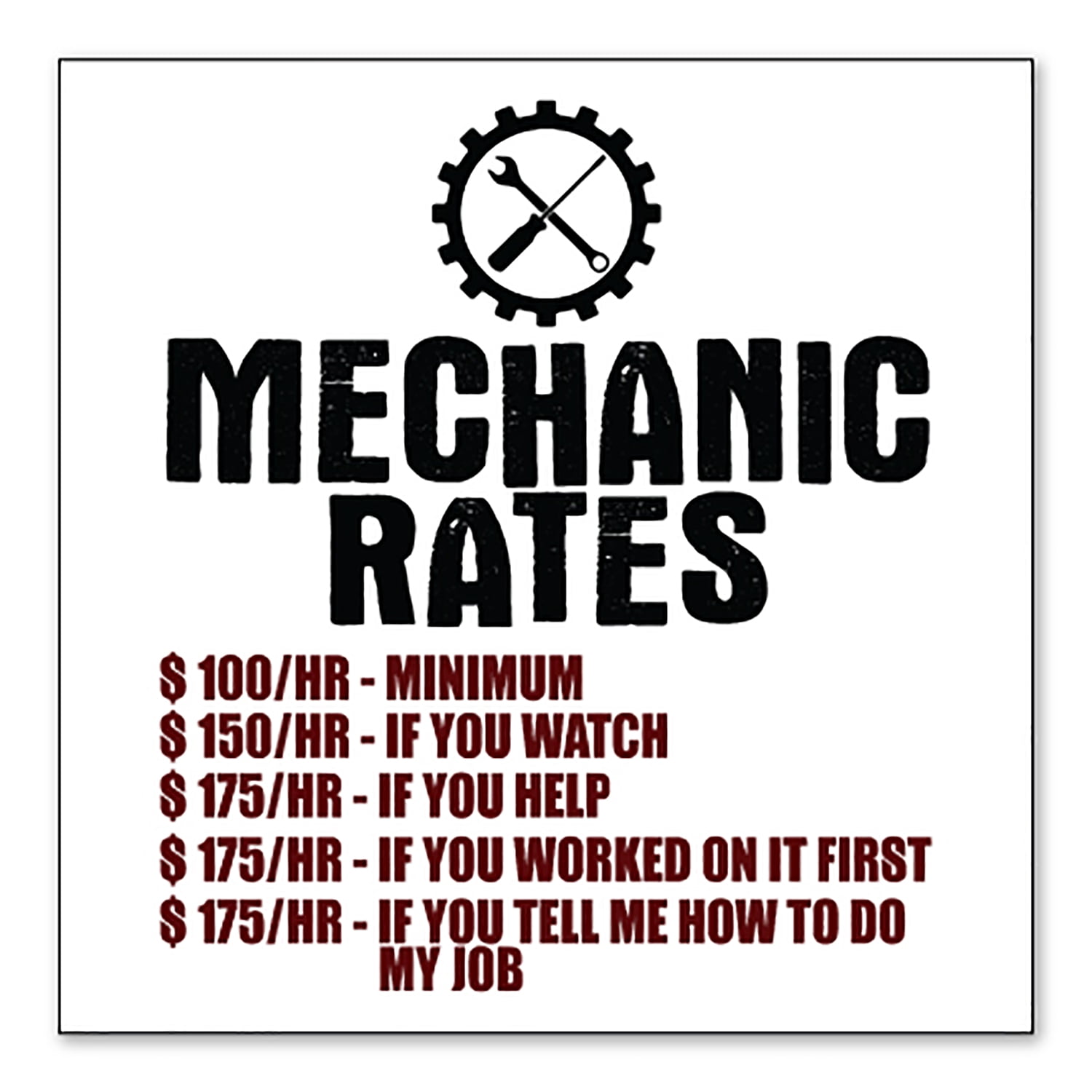 Mechanic Rates Sign DistinctInk Custom Bumper Sticker - 4