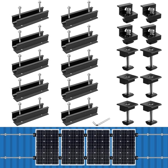Anbte Solar Panel Mounting Kit for 4 Panels, Aluminum Solar Rails Bracket Set with Clamps & Wrench, Corrosion‑Resistant Hardware for Roof, RV, Boat