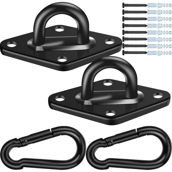 Hammock Hooks 2 Pack, Heavy Duty Hammock Hanging Kit, M10 304 Stainless Steel Pad Eye Hanging Hooks for Porch Swing Hang, 1700Lbs Holding Capacity,Black