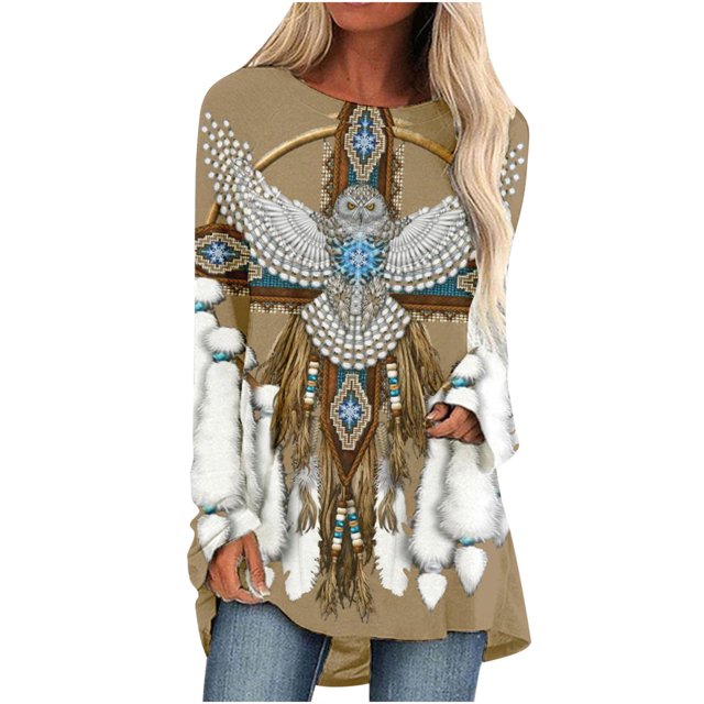 Mujeres Casual Manga larga Cuello redondo Tops Blusa suelta Popular-camisas impresas personalizadas Fridja czfsfas3345