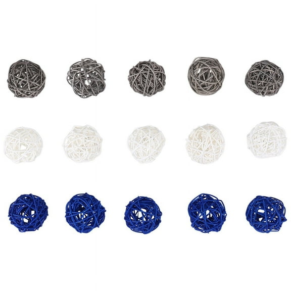 15Pcs Rattan Balls Decorative Ball Orbs Vase Fillers Table Decor, for Ceiling Grapevine Ball Decorations,15 x Rattan Balls,Blue&Gray&White