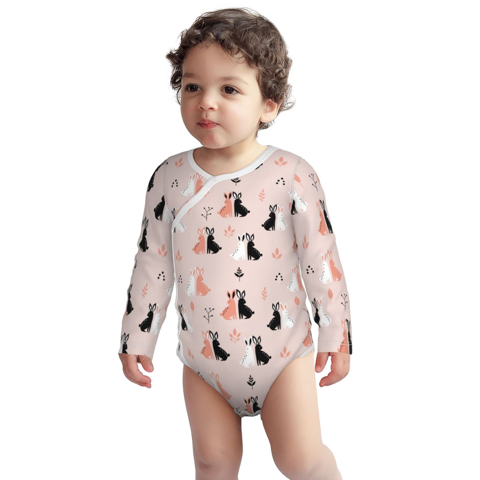 Xecao White And Black Rabbit Print Baby unisex-baby Cotton Long-sleeve Bodysuits-3 Months