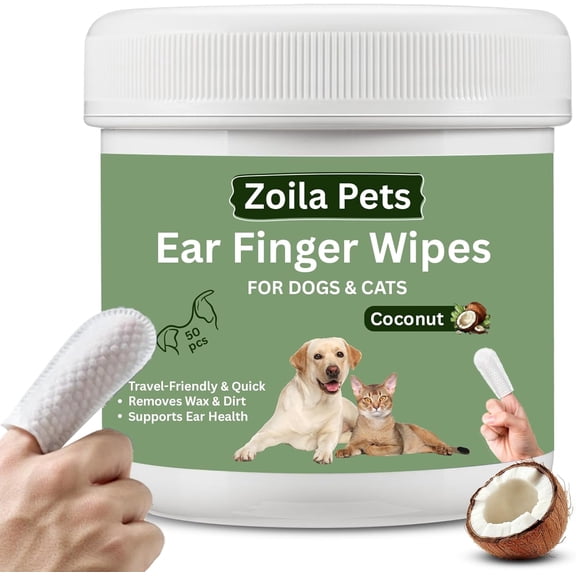 Zoila Pets Dog Ear Wipes & Cat Ear Cleaner – Coconut Scent Ear Wipes for Dogs, Cat Ear Wipes, Gentle Dog Ear Cleaning Wipes Remove Wax, Dirt & Odor, No-Rinse Ear Care – 50 Count