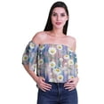thumbnail image 2 of Moomaya Womens Printed Off The Shoulder Crop Top Flounce Sleeve Summer Clothing Boho Blouse, 2 of 6
