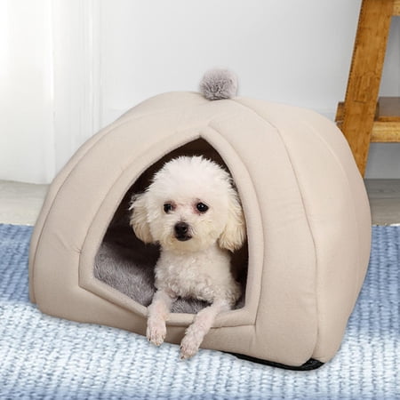 Plush Cat Warm House Dog Tent Nonslip Bottom Cozy Ball Decorative Hut Cave Pet Bed Cushion for Indoor Cats, Small Medium Puppy, Kitten, Calming S Gray