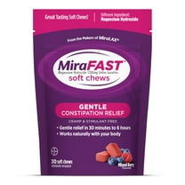 MiraFAST Soft Chews, Gentle Constipation Relief for Kids & Adults, Fast Acting Laxative, Mixed Berry Flavor, 30 Ct