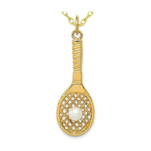 Tennis Racquet Pendant Necklace in 14K White Gold with Freshwater Cultured Pearl Ball