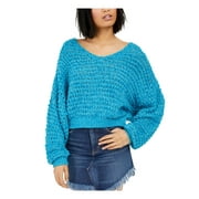 FREE PEOPLE Womens Blue Long Sleeve V Neck Sweater Size: L
