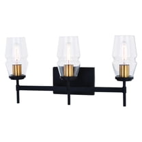 3 Light Bathroom Vanity Light Black Brass Mid Century Modern Clear Glass Wall Sconce