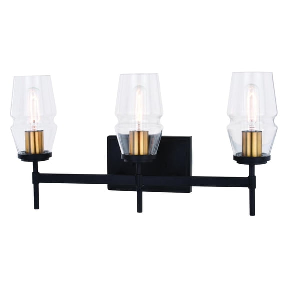 3 Light Bathroom Vanity Light Black Brass Mid Century Modern Clear Glass Wall Sconce