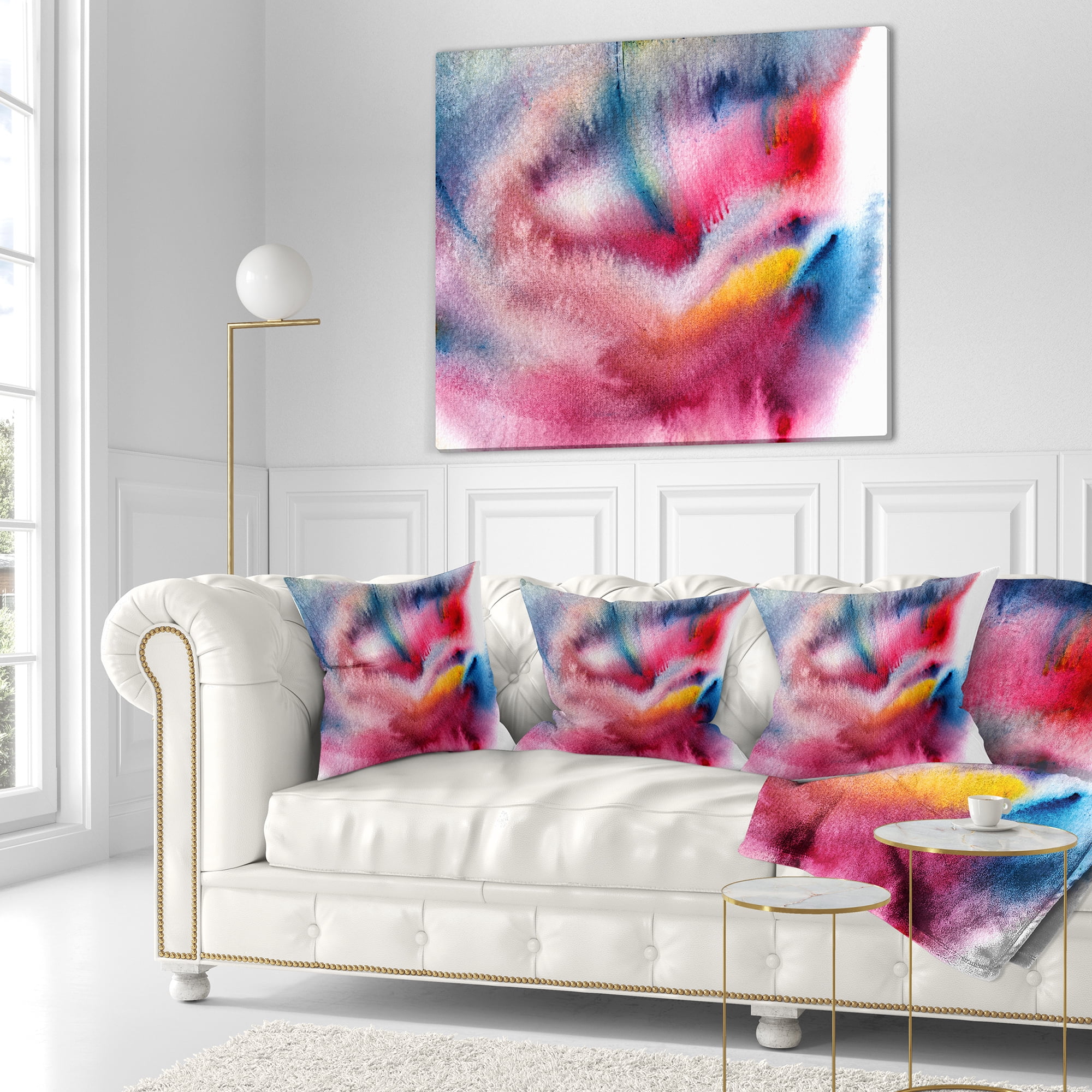 Designart Blue and Red Abstract Stain - Abstract Throw Pillow - 18x18