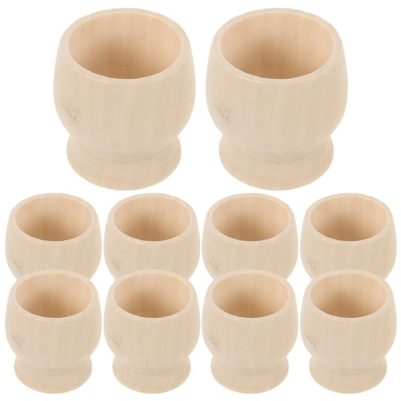 OGITUDE 10pcs Graffiti Wood Cup Kids Handcraft Supply Blank Diy Egg Holder Unfinished Wooden Cup