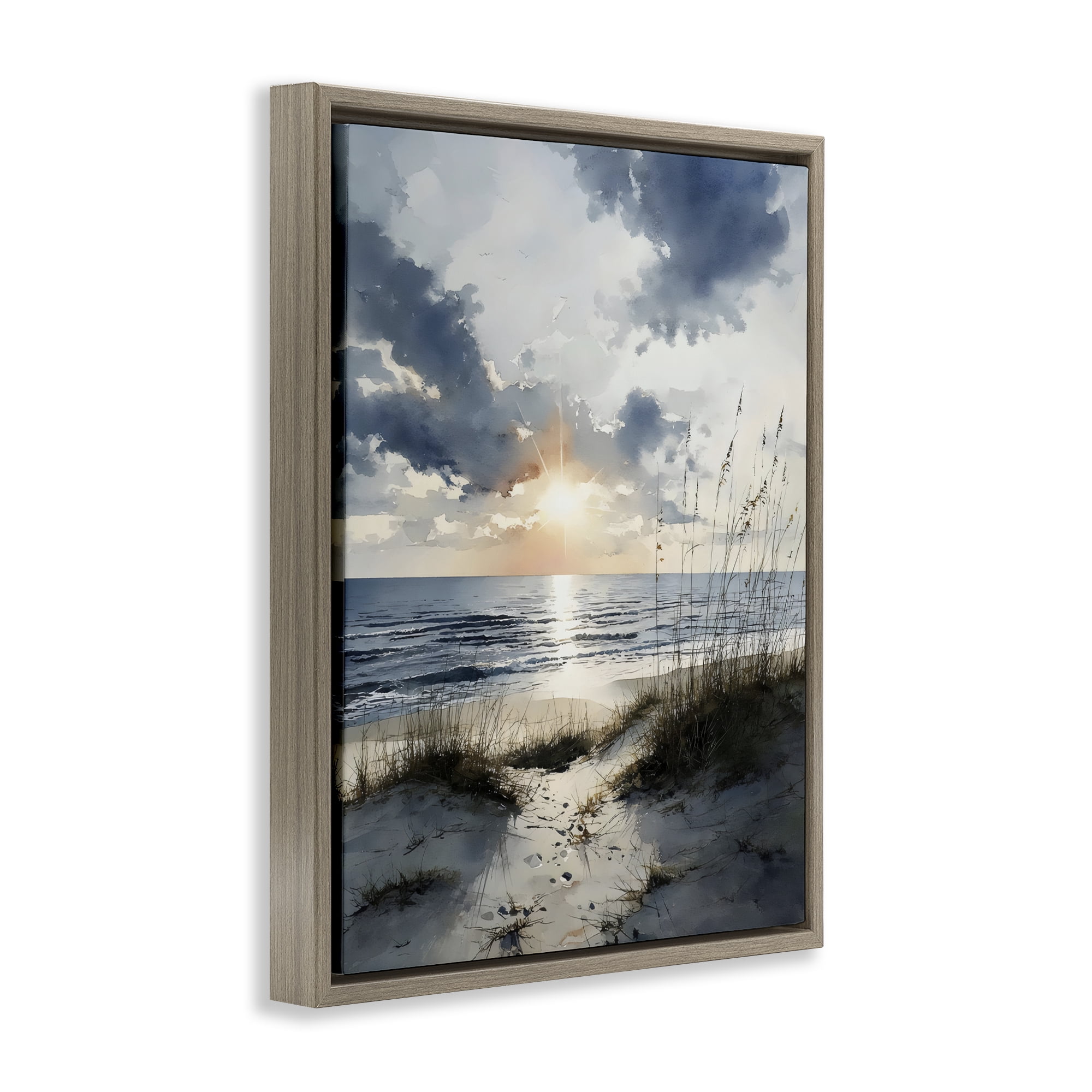 Stupell Industries Ocean Sunrise over Sandy Dunes Brown Framed Floater Canvas Wall Art, design by Franklyn Gregory