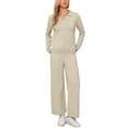 thumbnail image 2 of INSPIRE CHIC Knit Sweater Top Wide Leg Pants Set for Women's 2 Piece V Neck Lounge Outfits Trendy Cozy Clothes XS Apricot, 2 of 6