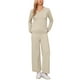 thumbnail image 2 of Conjunto de suéter de punto Inspire Chic y pantalones de pierna ancha para mujeres, 2 piezas, atuendos de lounge con escote en V, ropa acogedora y moderna, XL, albaricoque, 2 of 6