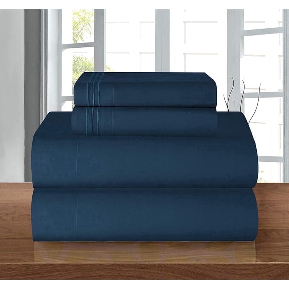 Silky Microfiber Bed Sheet Set, 1500 Series Ultra Soft, Deep Pocket up to 16", Wrinkle & Fade Resistant, Breathable Cooling Bedding Set, California King Navy Blue