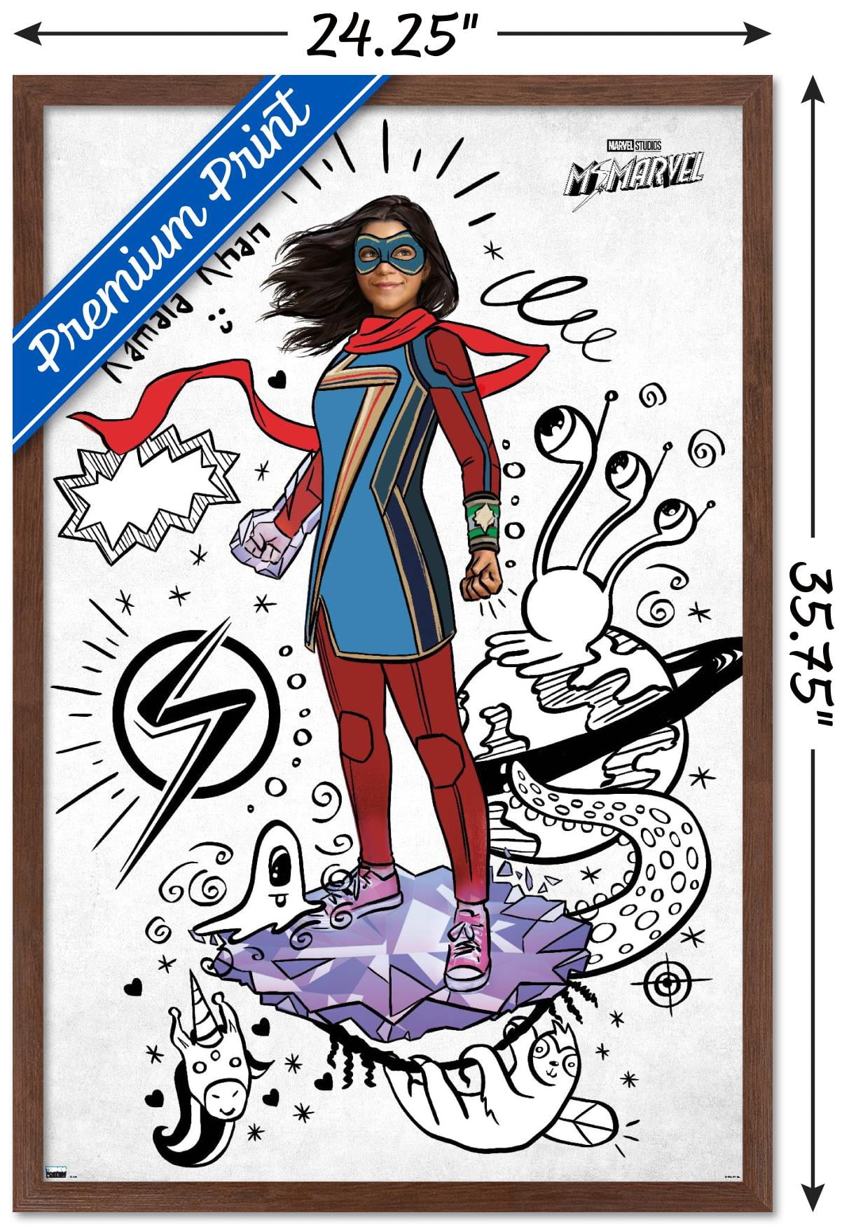 Marvel Ms. Marvel - Doodles Wall Poster, 22.375" x 34" Framed