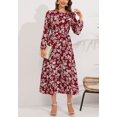 thumbnail image 3 of Round Neck Bow Detail Floral Print Dress for Women Mid-Calf Length Red X-Large, 3 of 4