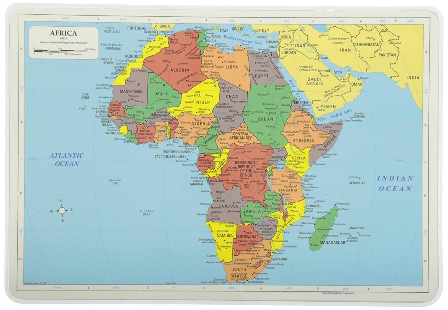 Painless Learning Educational Placemats Sets USA Africa Asia and Europe Maps Non Slip Washable